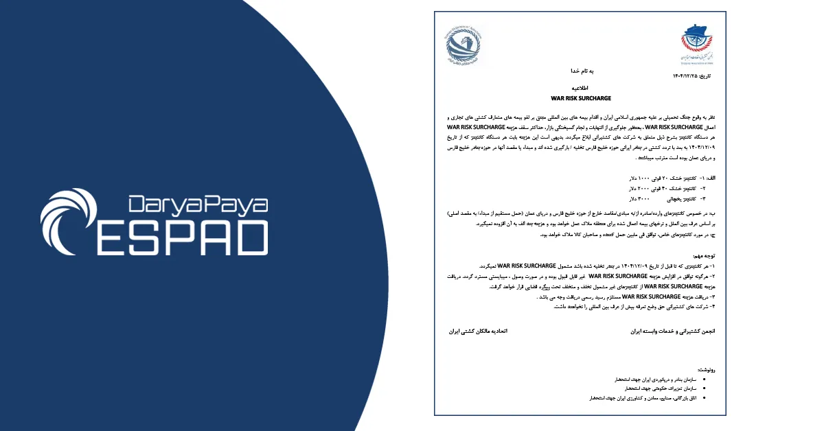 اطلاعیه War Risk Surcharge
