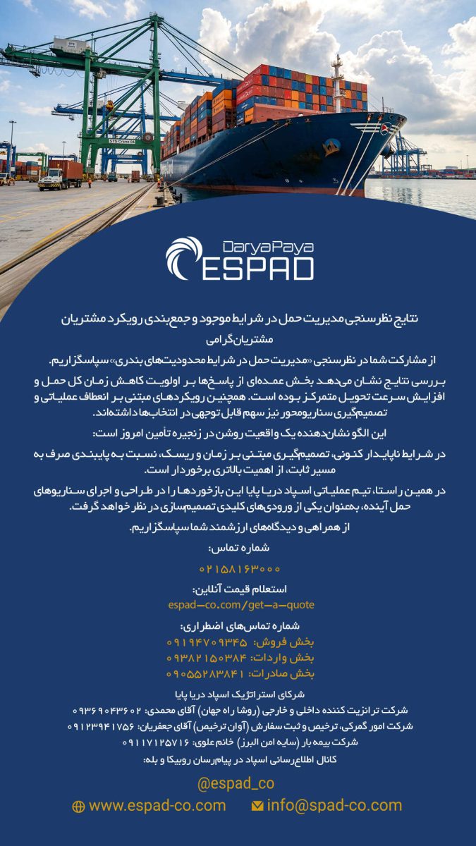 نتایج نظرسنجی مدیریت حمل اسپاد در شرایط جنگ